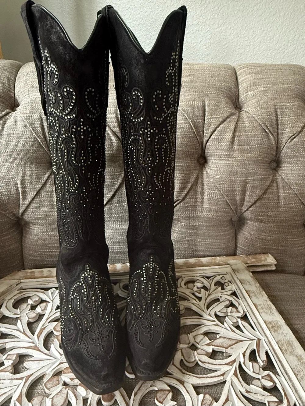 Corral Black Embellished Over-the-Knee Western Black Boots Women’s 8